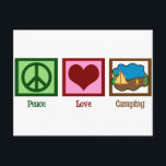 Postal Camping de amor por la paz<br><div class="desc">Señal de paz,  corazón y una carpa de campamento al lado de una fogata para alguien que ama el exterior.</div>