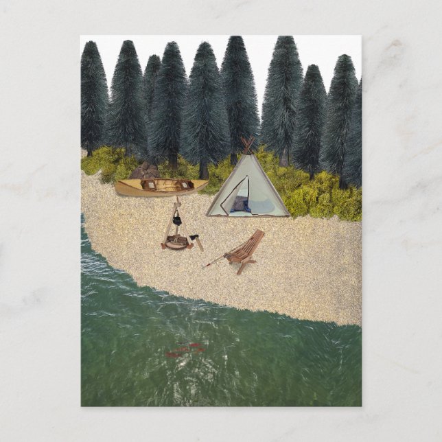 Postal Camping de carpas a orillas del río (Anverso)