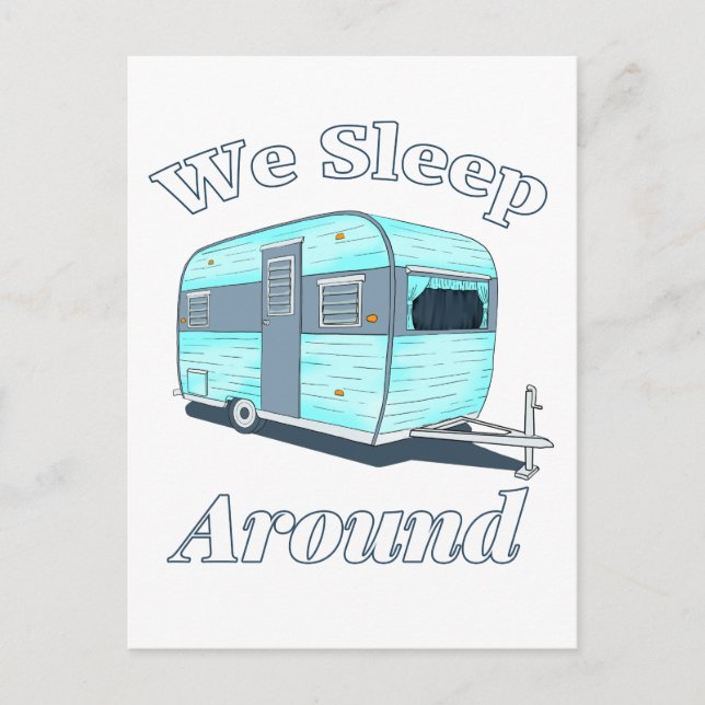 Postal Camping divertido Dormimos Alrededor De RV (Anverso)