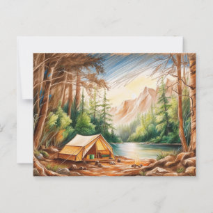 Postal Camping en el bosque y la hermosa naturaleza al ai