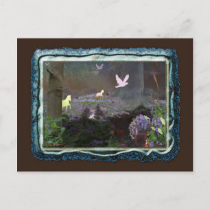 Postal campo azul con unicornios