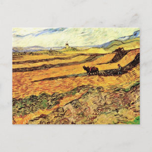 Postal Campo con labrador y molino de Vincent van Gogh