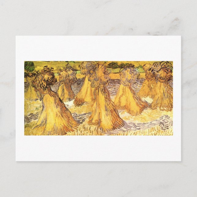 Postal Campo con pilas de trigo Bella Artes Van Gogh (Anverso)