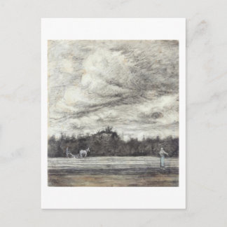 Postal Campo con tormenta de lluvia, Vincent van Gogh