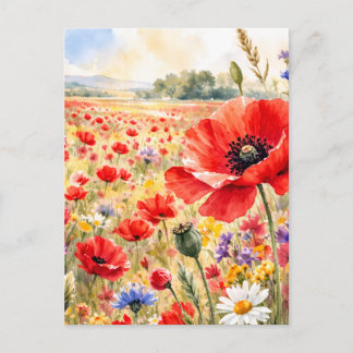 Postal Campo de amapolas - Amapola acuarela