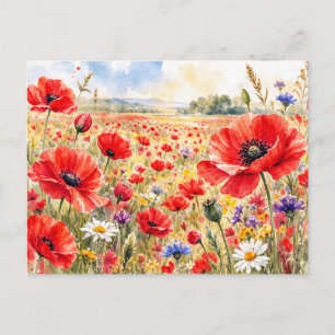 Postal Campo de amapolas - Amapola acuarela