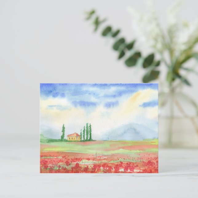 Postal Campo de amapolas en la Toscana (Anverso de pie)