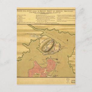 Postal Campo de batalla del mapa de Bunker Hill 1775