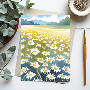 Postal Campo de Daisies   Pintura floral de flor Meadow