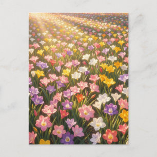 Postal Campo de Flores de Lirio Arcoíris Vibrante