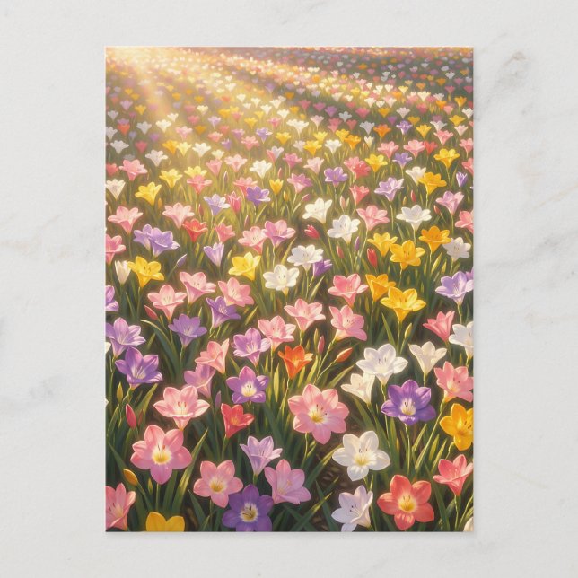Postal Campo de Flores de Lirio Arcoíris Vibrante (Anverso)