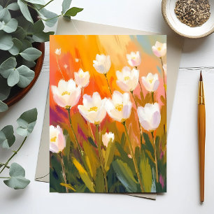 Postal Campo de Flores de Tulipanes Blancos Acuarela