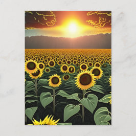 Postal campo de girasoles al atardecer