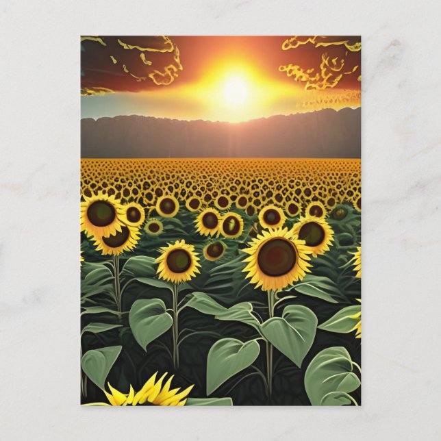 Postal campo de girasoles al atardecer (Anverso)