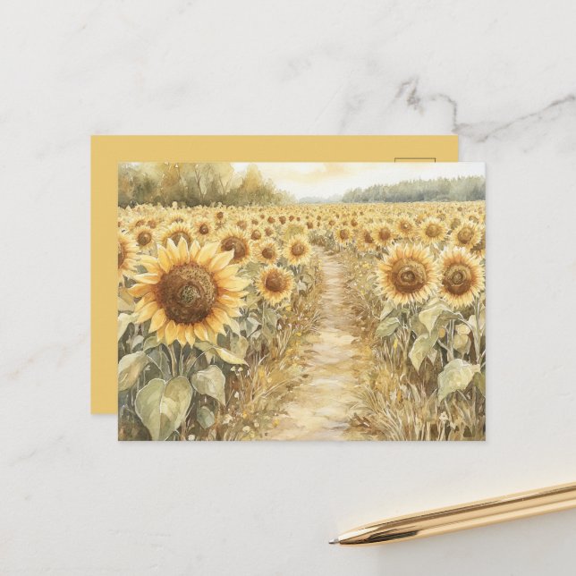 Postal Campo de Girasoles Amarillos (Anverso/Reverso In Situ)
