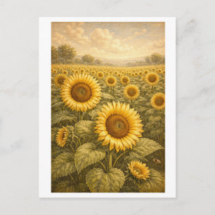 Postal Campo de girasoles de estilo vintage