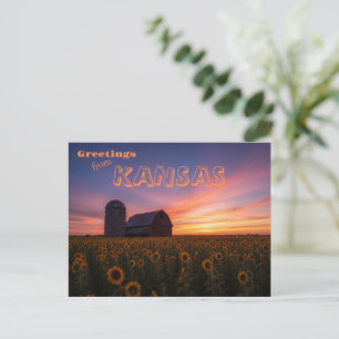 Postal Campo de girasoles de Kansas granero paisaje