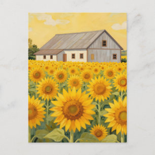 Postal Campo de Girasoles Granero Rústico Paisaje