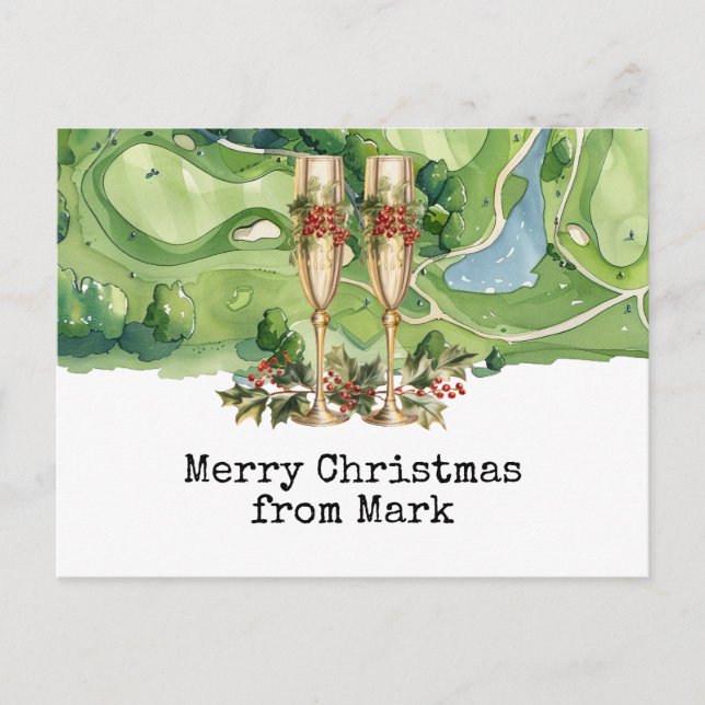 Postal Campo de golf con Navidades Bebida para golfista P (Anverso)