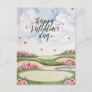 Postal Campo de golf romántico con Rosas - acuarela
