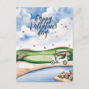 Postal Campo de golf romántico con Rosas - acuarela
