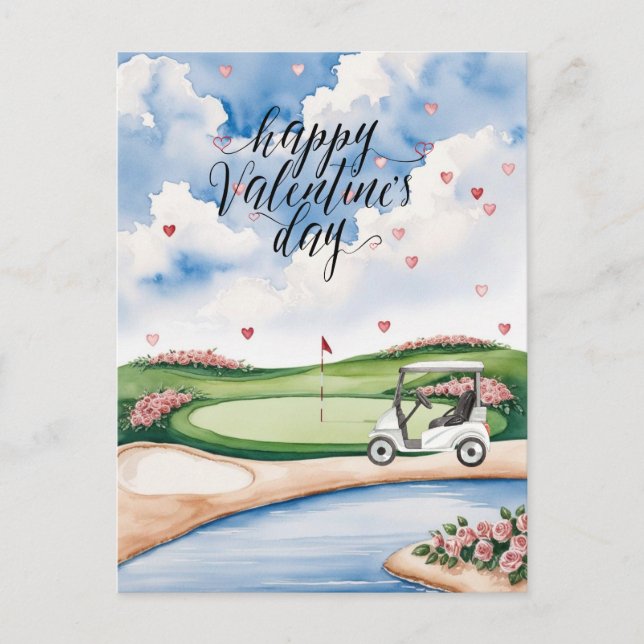 Postal Campo de golf romántico con Rosas - acuarela (Anverso)