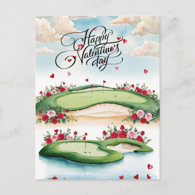 Postal Campo de golf romántico con Rosas - acuarela (Anverso)