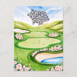 Postal Campo de golf romántico con Rosas - acuarela