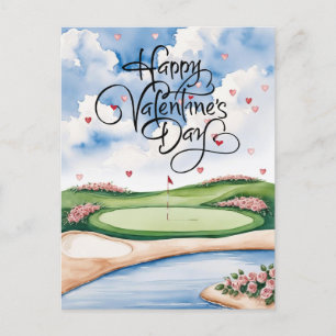 Postal Campo de golf romántico con Rosas - acuarela