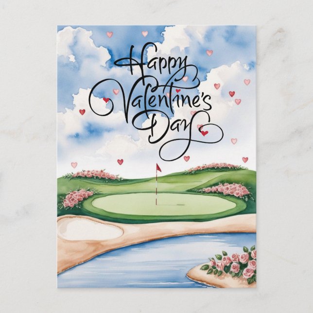 Postal Campo de golf romántico con Rosas - acuarela (Anverso)