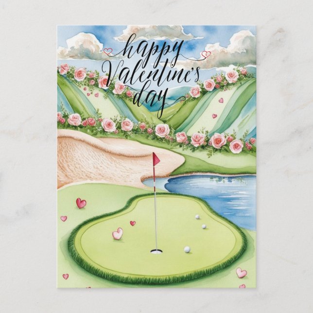 Postal Campo de golf romántico con Rosas - acuarela (Anverso)