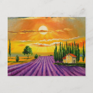 Postal Campo de lavanda al atardecer