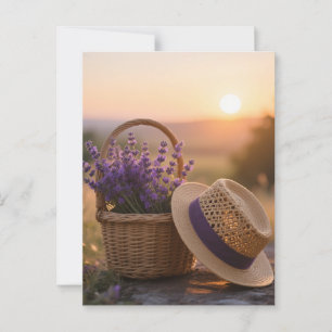 Postal Campo de lavanda al atardecer - Paisaje púrpura se