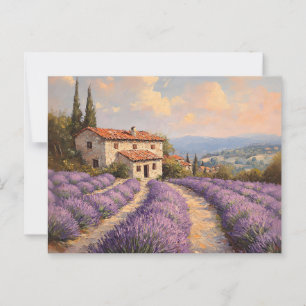 Postal Campo de lavanda toscano con cabaña de piedra