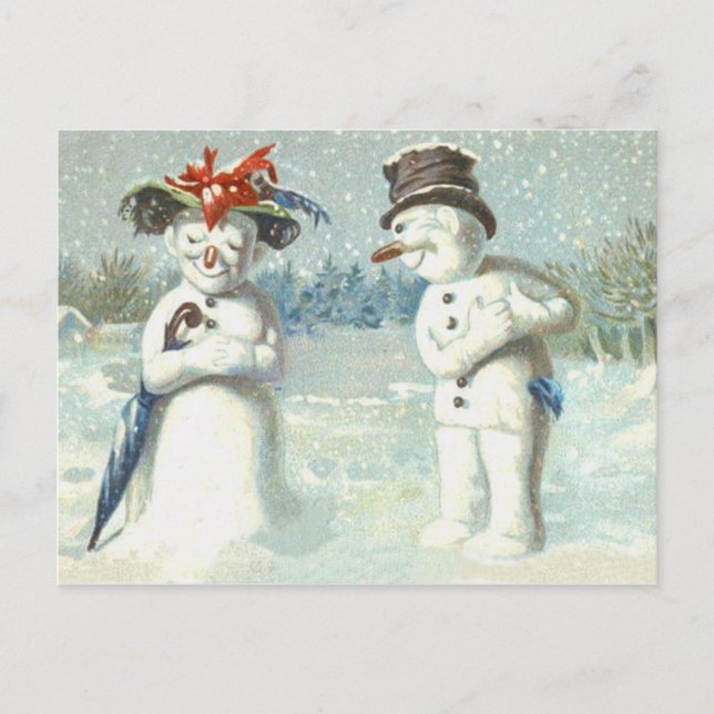 Postal Campo de nieve de invierno de pareja de Snowman (Anverso)