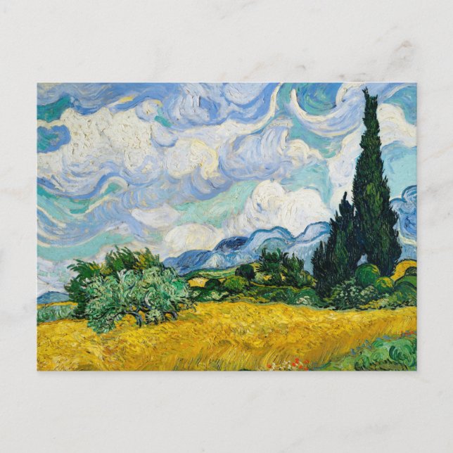 Postal Campo de trigo con cipreses 1889, Vincent Van Gogh (Anverso)