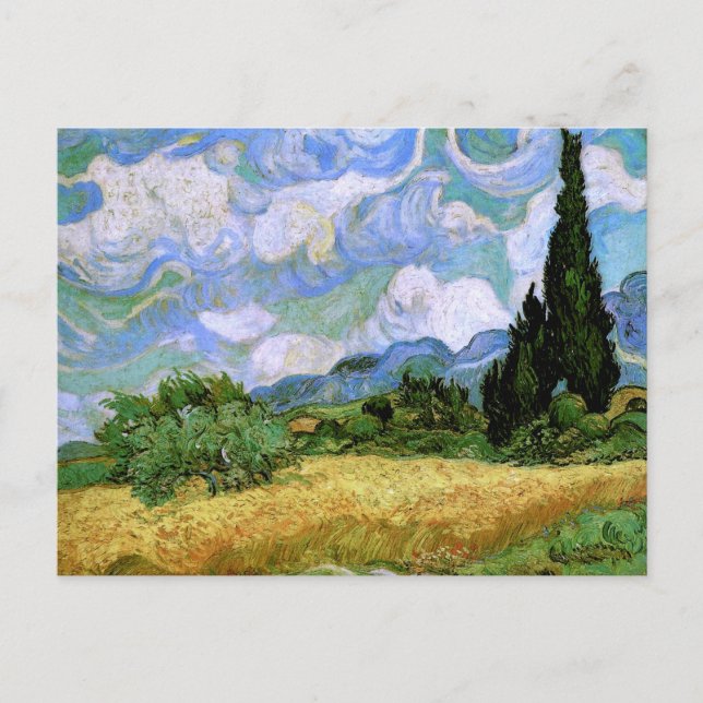 Postal Campo de trigo con cipreses Bella Artes Van Gogh (Anverso)