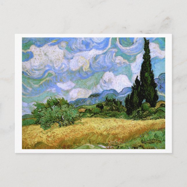 Postal Campo de trigo con cipreses Bella Artes Van Gogh (Anverso)