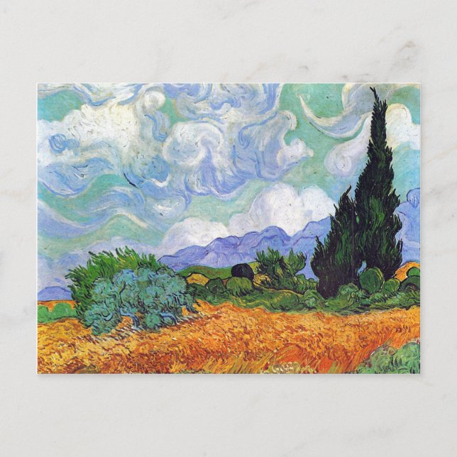 Postal Campo de trigo con cipreses Bella Artes Van Gogh (Anverso)