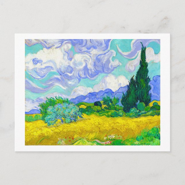 Postal Campo de trigo con cipreses de Vincent Van Gogh (Anverso)