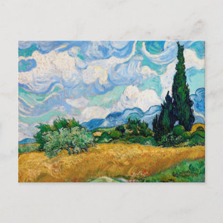 Postal Campo de trigo con cipreses de Vincent van Gogh