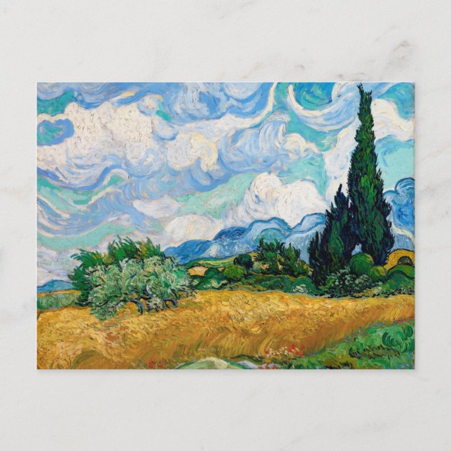 Postal Campo de trigo con cipreses de Vincent van Gogh (Anverso)