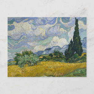 Postal Campo de trigo con cipreses, pintura al óleo, Van 