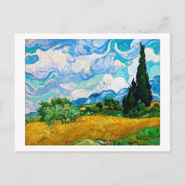 Postal Campo de trigo con cipreses, Van Gogh (Anverso)
