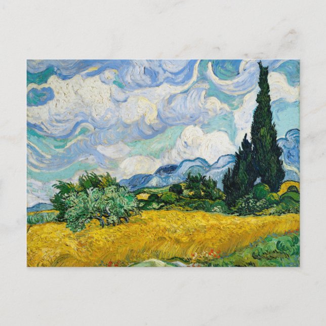 Postal Campo de trigo Van Gogh con cipreses. Impresionism (Anverso)
