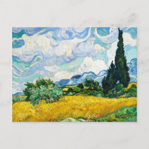 Postal Campo de trigo Vincent Van Gogh con cipreses