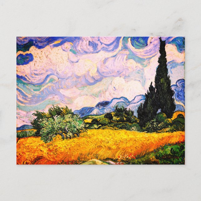 Postal Campo de trigo Vincent Van Gogh con cipreses (Anverso)