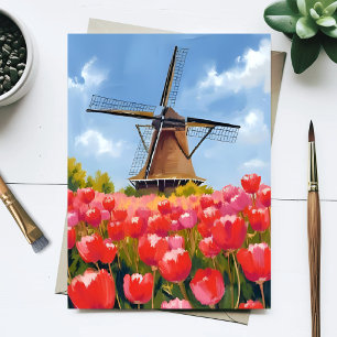 Postal Campo de Tulipanes con Molino de Viento Holandés P