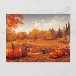 Postal Campos de calabaza del otoño