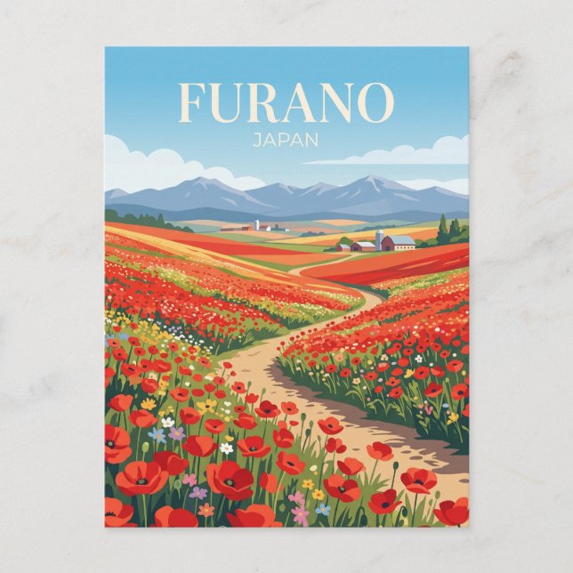 Postal Campos de Flores Furano Japón (Anverso)